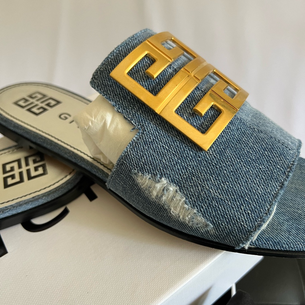 Givenchy 4g Denim Flat Sandal Blue Denim